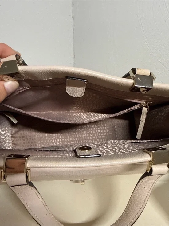 Kate Spade Cream White Pebbled Leather Satchel Crossbody Bag Gold Hardware - Picture 10 of 16